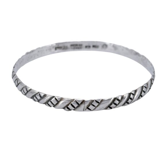 Vintage Mexico Sterling Silver 925 Textured Bangle Bracelet 8" - Picture 2 of 8